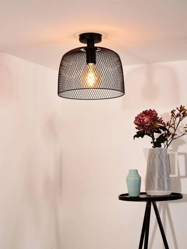 Lucide MESH - Plafonnier - Ø 29,5 cm - 1xE27 - Noir - ambiance 1